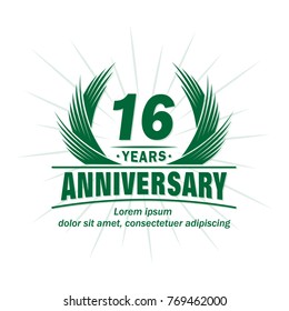 16 years design template. Anniversary vector and illustration template.