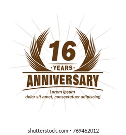 16 years design template. Anniversary vector and illustration template.