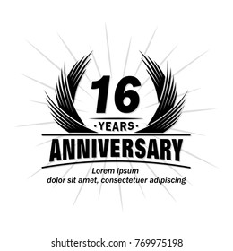 16 years design template. Anniversary vector and illustration template.