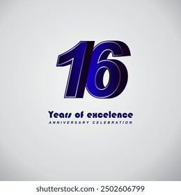 16 years of excelence anniversary celebration , vector template design illustration