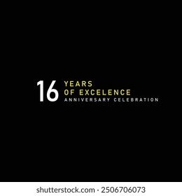 16 years of excelence anniversary celebration vector template design illustration