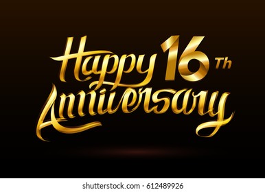 16 Years gold Anniversary hand lettering. Handmade calligraphy vector illustration