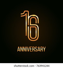 16 Years Golden Anniversary Design using multi liner number