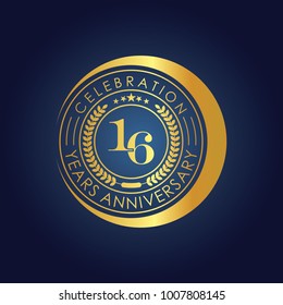 16 Years Golden Anniversary Logo template vector illustration