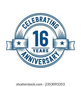 16 years logo design template. 16th anniversary vector and illustration.