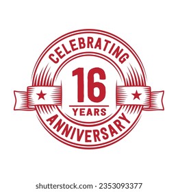 16 years logo design template. 16th anniversary vector and illustration.