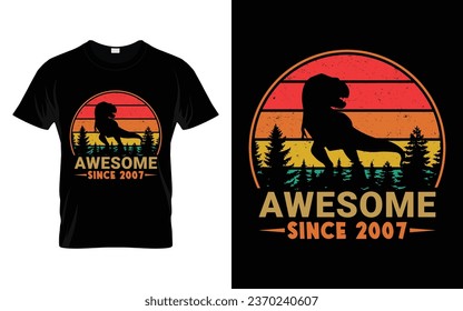 16 Years Old Awesome Since 2007 16th Birthday Boys Girls Dinosaur T Rex Retro T-Shirt