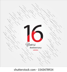 16 years old celebrating classic logo. Colored happy anniversary template numbers. Greetings celebrates. Traditional framed digits of ages. Special prize, % off, O or 0. Card's or label's idea.