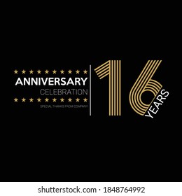 16 years old celebrating logo. happy anniversary 16th. Greetings celebrates.