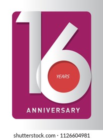 16 years old celebrating modern logo. Colored happy anniversary template numbers. vector design for celebration, invitation card, and greeting card