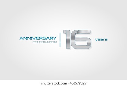 16 years silver anniversary celebration logo, isolated on dark white background