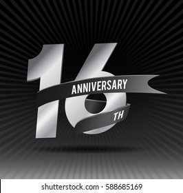 16 years silver anniversary logo celebration with ring and ribbon.
