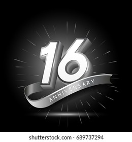 16 years silver anniversary logo celebration with firework and ribbon