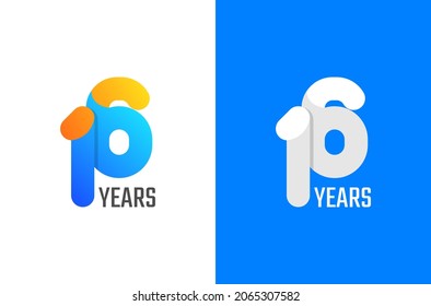 16 years simple anniversary logo design. Minimal celebration number with gradient color and white. Minimalist birthday vector