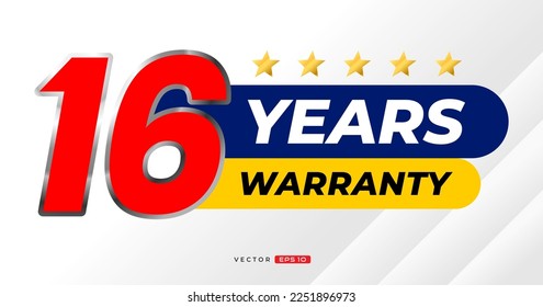 16 years warranty label. for icon, badge, logo, sticker, tag. vector label illustration 