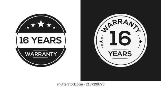 16 years warranty seal stamp, vector label.