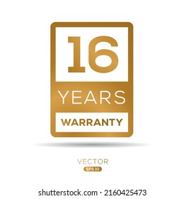 16 years warranty seal stamp, vector label.