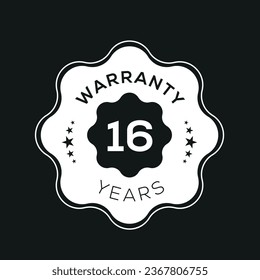 16 years warranty seal stamp, vector label.