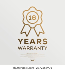 16 years warranty seal stamp, vector label.