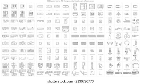 160 And 9 Hidden PC Components Fully Editable Expanded Icons Set For Custom Built And Custom Water Cooled Computers