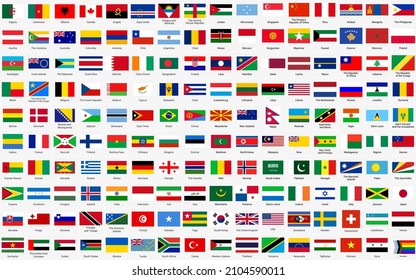 160 flag vector isolated on white background. Official different flags vector, icon for website design, mobile app, ui. Vector Illustration