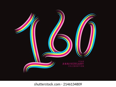 160 number design vector, graphic t shirt, 160 years anniversary celebration logotype colorful line, 160th birthday logo, Banner template, logo number elements for invitation card, poster