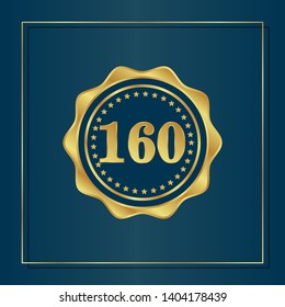 160 number gold emblem. gold badge with 160 number.