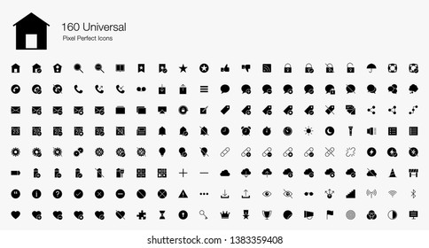 160 Universal Web Pixel Perfect Icons (Filled Style). Simple vector icons for web, Internet, user interfaces, utilities, and other essential app. 