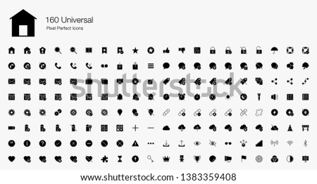 160 Universal Web Pixel Perfect Icons (Filled Style). Simple vector icons for web, Internet, user interfaces, utilities, and other essential app. 