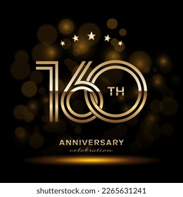 160 year anniversary celebration. Anniversary logo design with double line and golden text concept. Logo Vector Template Illustration