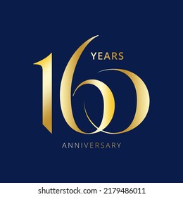 160 Year Anniversary Logo, Golden Color, Vector Template Design element for birthday, invitation, wedding, jubilee and greeting card illustration.