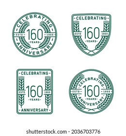 160 years anniversary celebration logotype. 160th anniversary logo collection. Set of anniversary design template. Vector and illustration.