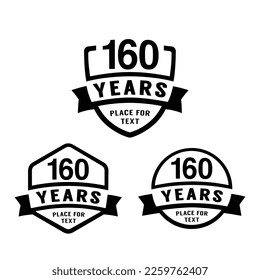 160 years anniversary celebration logotype. 160th anniversary logo collection. Set of anniversary design template. Vector illustration.	