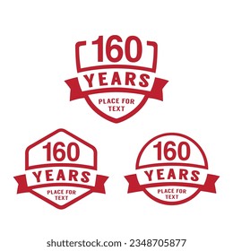 160 years anniversary celebration logotype. 160th anniversary logo collection. Set of anniversary design template. Vector illustration.