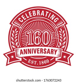 160 years anniversary celebrations design template. 160th logo. Vector and illustrations.