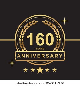 160 years anniversary golden color with circle ring and stars isolated on black background for anniversary celebration event luxury gold premium vector