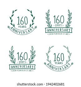 160 years anniversary logo collection. 160th years anniversary celebration hand drawn logotype. Vector and illustration.