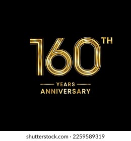 160 years anniversary logo design with golden numbers and text for anniversary celebration event, invitation, wedding, marriage, greeting card, banner, poster, flyer, brochure. Logo Vector Template