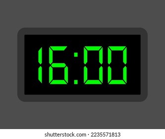 16:00 hours digital clock. Alarm clock design for schedule. Timer icon with digital numbers for appointments and business