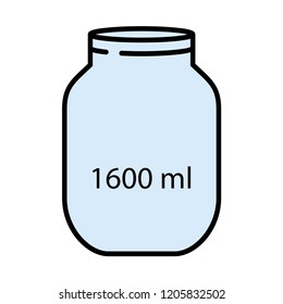 1600ml big capacity empty glass mason jar. Flat style. Vector illustration. Cooking concept