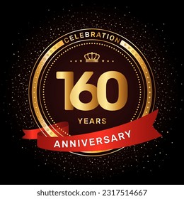 160th anniversary celebration logo design with a golden ring and red ribbon concept, vector template