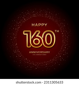 160th  anniversary logo design with a double line concept in gold color, logo vector template illustration