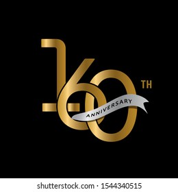 160th anniversary logotype with ribbon. Golden anniversary celebration emblem design for booklet, leaflet, magazine, brochure poster, web, invitation or greeting card. Vector illustration. - Vector