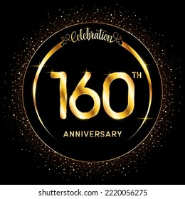 160th Anniversary. Perfect logo design to celebrate Anniversary with gold color ring, For greeting card, invitation card, flyer, banner, poster, vector illustration