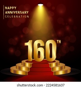 160th Anniversary. Perfect template design with golden podium for celebration events, weddings, greeting cards and invitation cards. Vector illustration