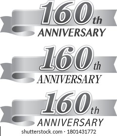 160th ribbon silver anniversary logo, laurel wreath isolated on white background
