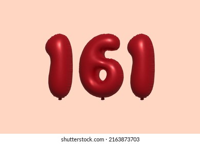 161 3d number balloon made of realistic metallic air balloon 3d rendering. 3D Red helium balloons for sale decoration Party Birthday, Celebrate anniversary, Wedding Holiday. Vector illustration