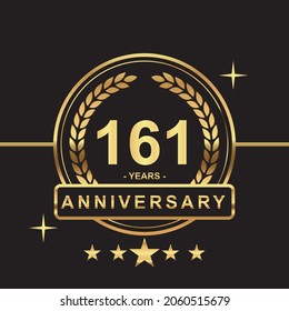 161 years anniversary golden color with circle ring and stars isolated on black background for anniversary celebration event luxury gold premium vector