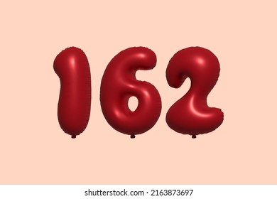 162 3d number balloon made of realistic metallic air balloon 3d rendering. 3D Red helium balloons for sale decoration Party Birthday, Celebrate anniversary, Wedding Holiday. Vector illustration