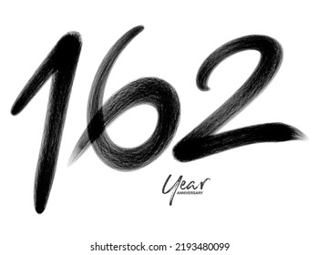 162 Years Anniversary Celebration Vector Template, 162 number logo design, 162th birthday, Black Lettering Numbers brush drawing hand drawn sketch, number logo design vector illustration